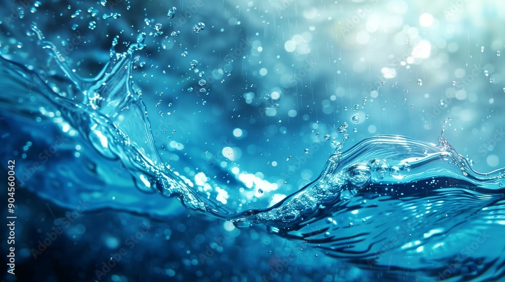 Dynamic Close-Up of Splashing Water Droplets and Waves in Blue Light - Nature and Abstract Background Dynamic Close-Up of Splashing Water Droplets and Waves in Blue Light - Nature and Abstract Background