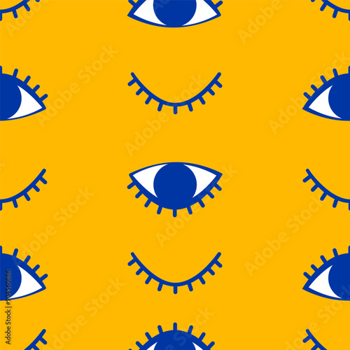 Blinked eyes seamless pattern. Doodle vector illustration.