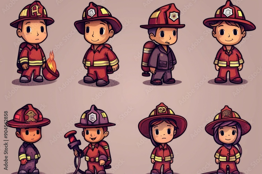 Cartoon Firefighters Set Cartoon Firefighters Set