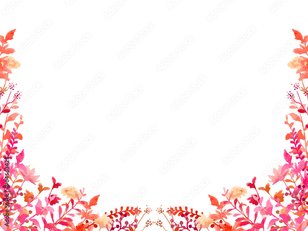 Obraz premium 秋色の植物のイラスト背景、手描き・水彩風