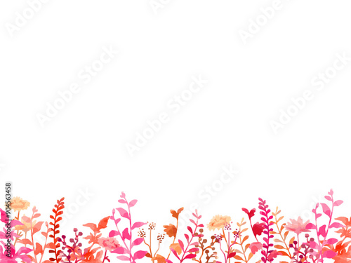 秋色の植物のイラスト背景、手描き・水彩風