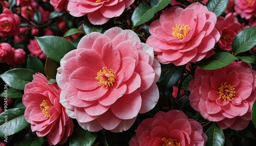 Closeup of Pink Camellia Flowers. Closeup of Pink Camellia Flowers.