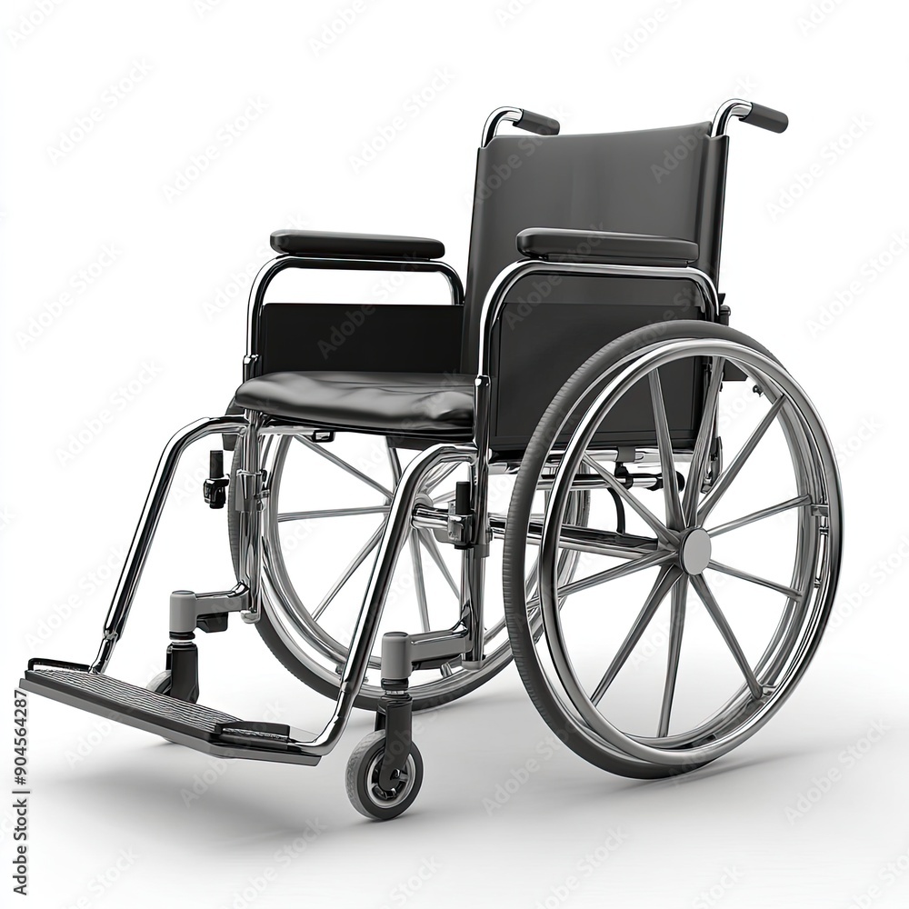 Fototapeta premium Black wheelchair for moving patients on white background