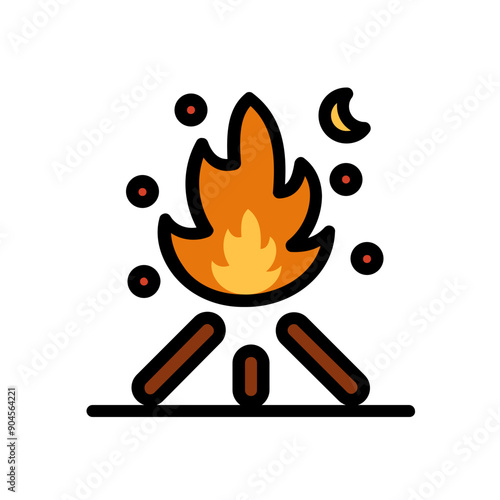 campfire icon design colored outline