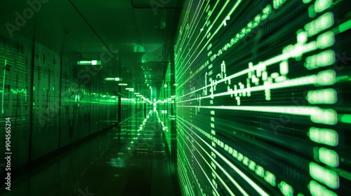 Futuristic green-lit display of S&P 500 stock market index on a large screen © LU