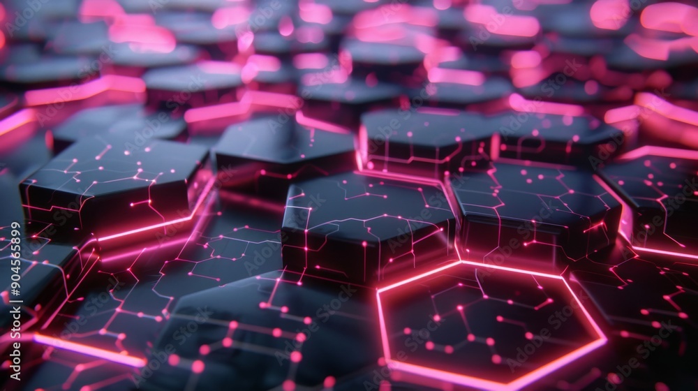Obraz premium Futuristic 3D hexagonal grid with glowing edges and depth