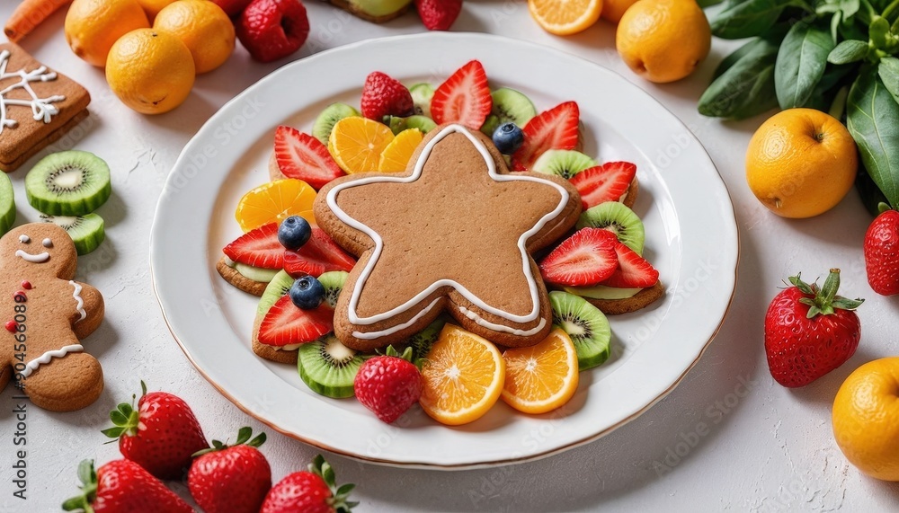 Star Shaped Gingerbread Cookie with Fresh Fruit. Star Shaped Gingerbread Cookie with Fresh Fruit.