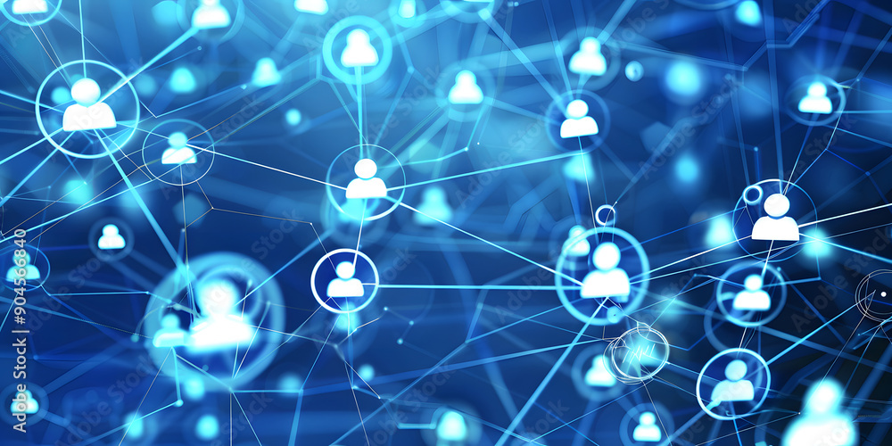 abstract geometric background with many people icons. blue background visualizing social networks or the Internet web. 3d rendering abstract geometric background with many people icons. blue background visualizing social networks or the Internet web. 3d rendering