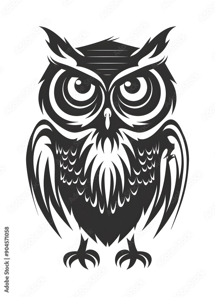Fototapeta premium black silhouette of Owl illustration icon for logo, isolated on white background