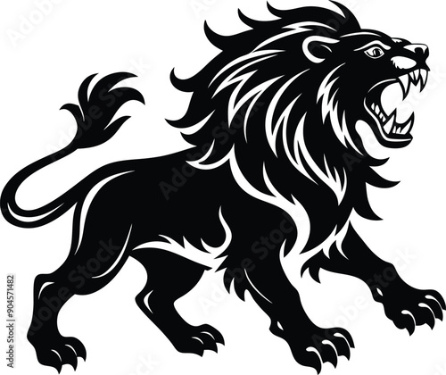 Lion roaring silhouette animal illustration vector