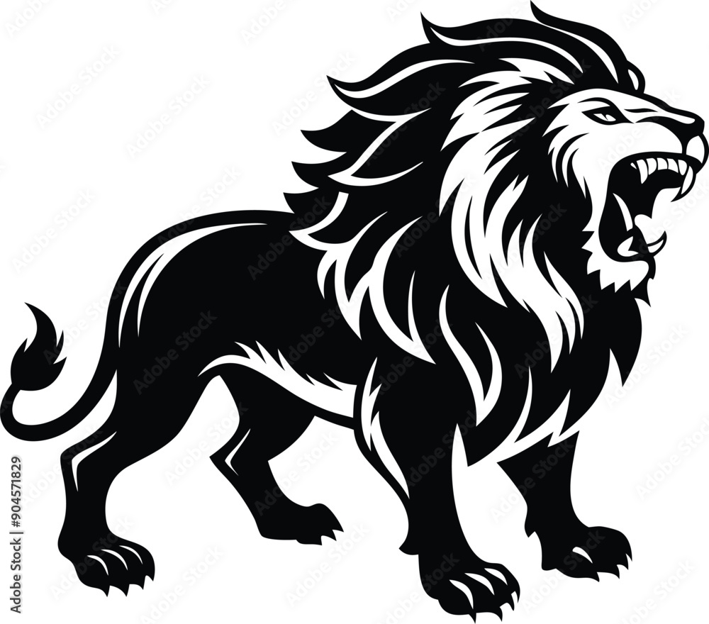 Obraz premium Lion roaring silhouette animal illustration vector