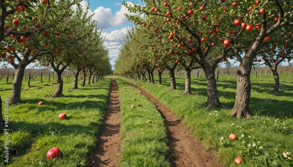 Path Through Apple Orchard. Path Through Apple Orchard.