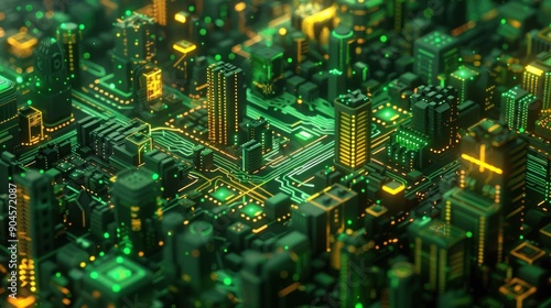 Futuristic Cityscape Built on Circuitry