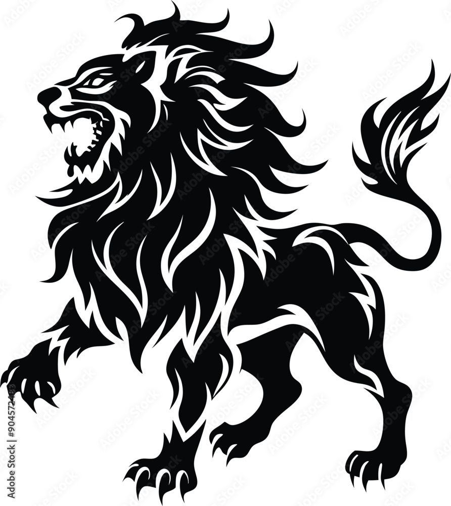 Obraz premium Lion roaring silhouette animal illustration vector