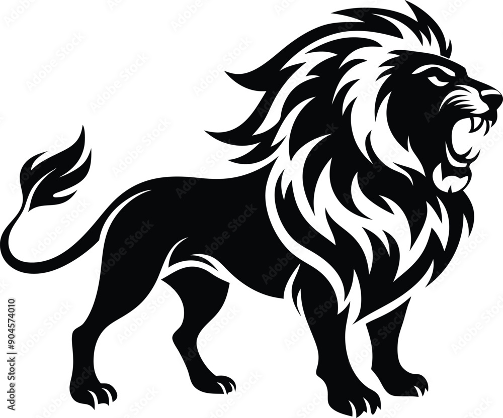 Obraz premium Lion roaring silhouette animal illustration vector
