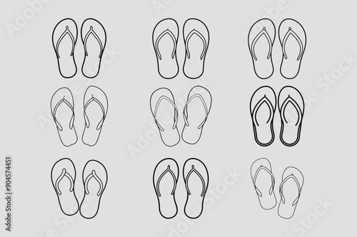 Black and White Sketch Style Flip Flops Vector | Summer Vacation Attribute Printable Design