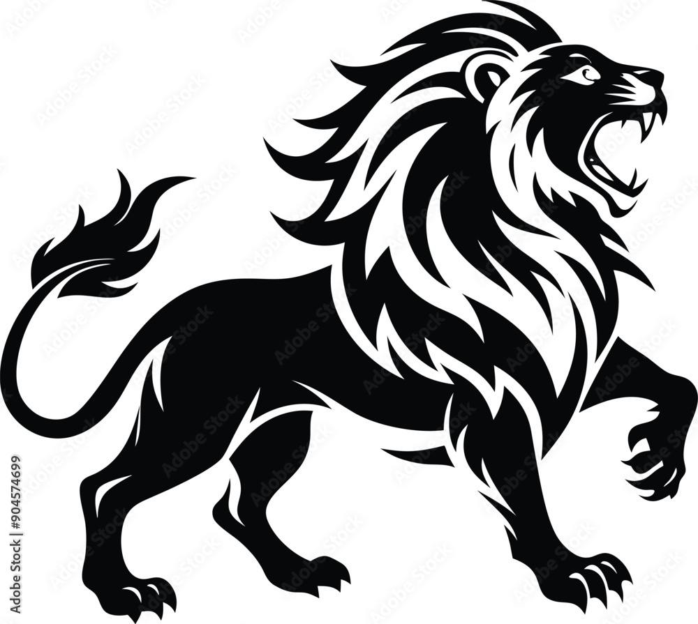 Obraz premium Lion roaring silhouette animal illustration vector