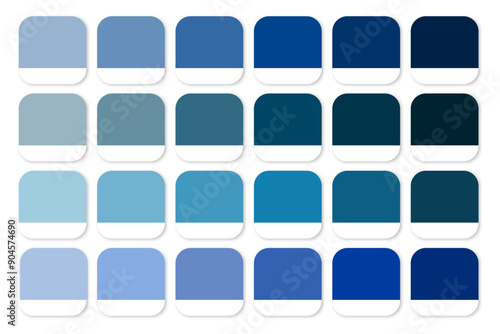 Blue color palette. Various shades of blue. Gradient swatches. Vector illustration.