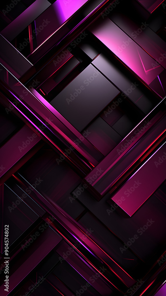 Fototapeta premium Digital purple and black stacked geometric abstract graphics poster background