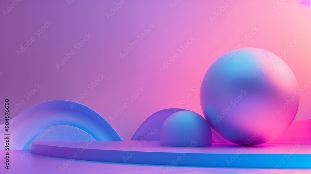 Abstract 3D Illustration with Spheres in Gradient Lighting, Futuristic Design Art Abstract 3D Illustration with Spheres in Gradient Lighting, Futuristic Design Art