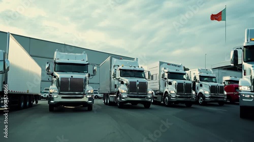 Wallpaper Mural Logistic center cargo trucks transportation shipping lorry delivery freight semi-truck road carrier warehouse storage vehicle load shipment delivery container van fast transport commercial business Torontodigital.ca