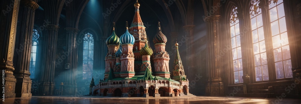 Fototapeta premium St. Basil's Cathedral Miniature Model in a Grand Hall.