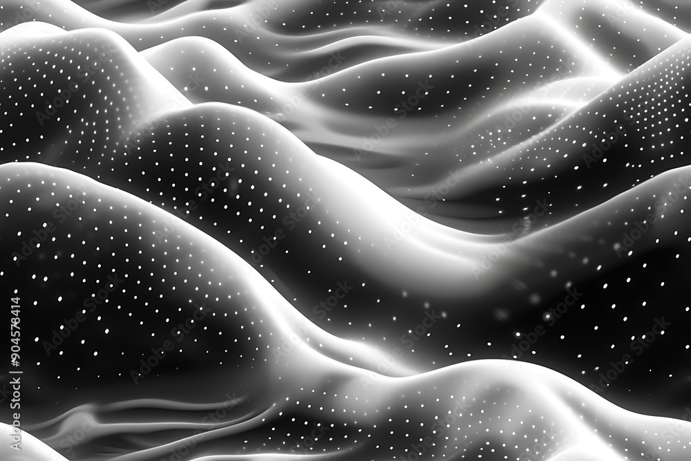 Seamless texture featuring dark waves with glowing dots and lines, creating a futuristic and dynamic design with depth.
Seamless texture featuring dark waves with glowing dots and lines, creating a futuristic and dynamic design with depth.