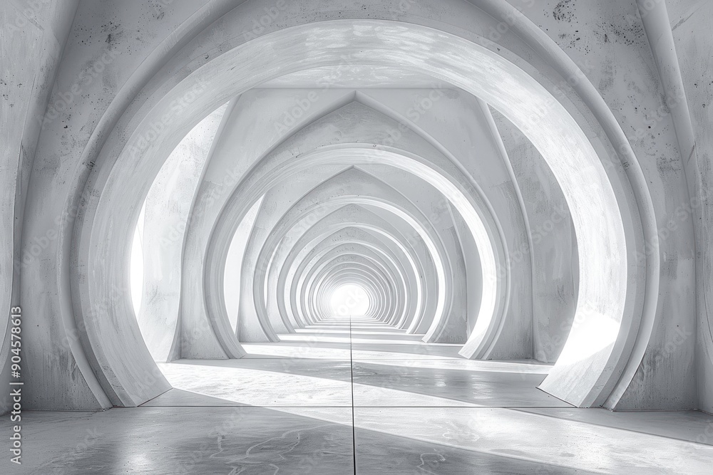 Obraz premium Abstract White Tunnel of Arched Corridors