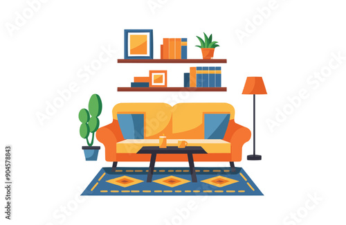 Living room icon isolated on white background. Beautiful color living room icon.