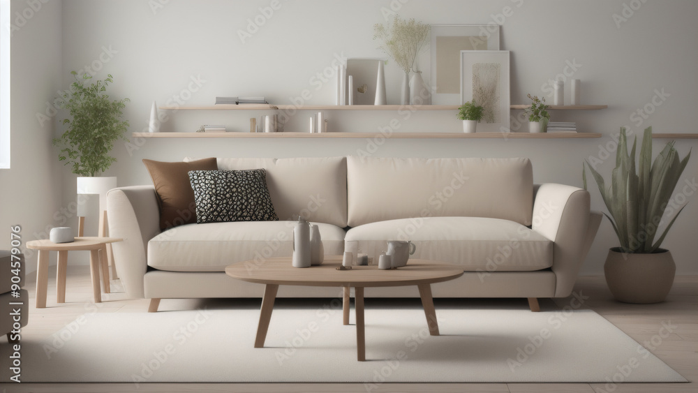 Minimalist Living Room Decor with Beige Sofa and Wooden Accents Minimalist Living Room Decor with Beige Sofa and Wooden Accents