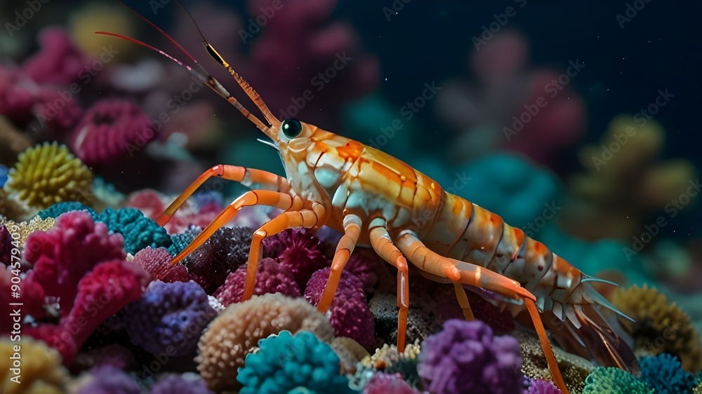 Giant shrimp in the colorful sea