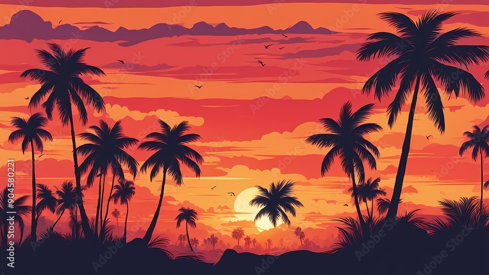stunning tropical sunset with silhouettes of palm trees and a vibrant sky filled with warm hues stunning tropical sunset with silhouettes of palm trees and a vibrant sky filled with warm hues