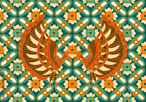 Seamless Batik Kawung peacock ornamental elegant geometric patterns - hand draw symmetric vintage design. Endless grid textures. Vector repeatable antique backgrounds