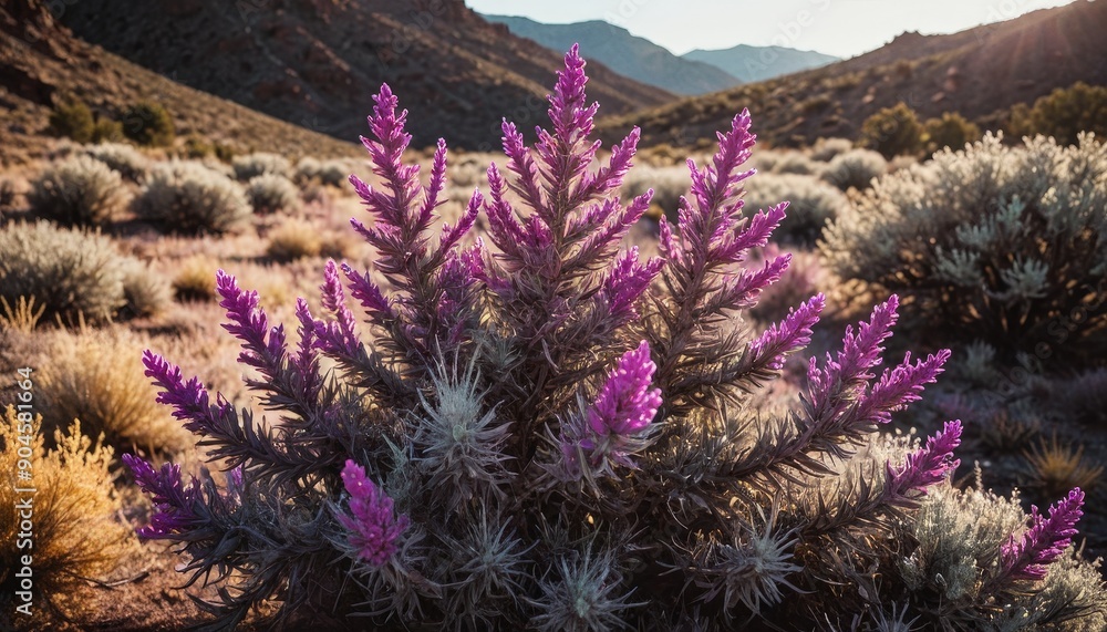 Purple Wildflowers in Desert Landscape. Purple Wildflowers in Desert Landscape.