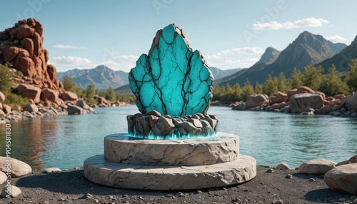 Stone Throne in a Mountain Valley. photo