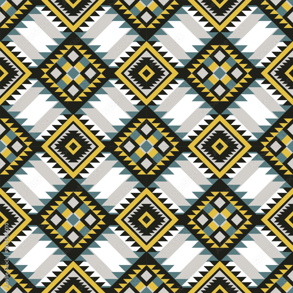 Naklejka premium seamless pattern showcases abstract tribal stripes with Aztec geometric and ethnic designs. Merging traditional American and Navajo Vector Design for Luxurious Textile