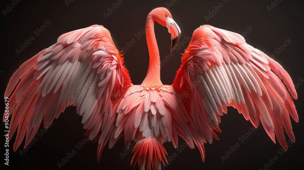 Naklejka premium Flamingo with its wings spread, showing the size and beauty of its feathers. generative ai