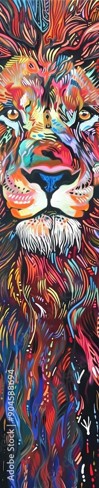 An surreal dreamlike illustration of a lion with colorful swirls and shapes. An surreal dreamlike illustration of a lion with colorful swirls and shapes.