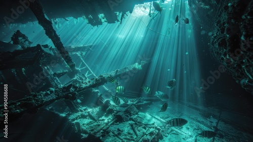 Sunbeams Illuminating a Sunken Shipwreck © caucul