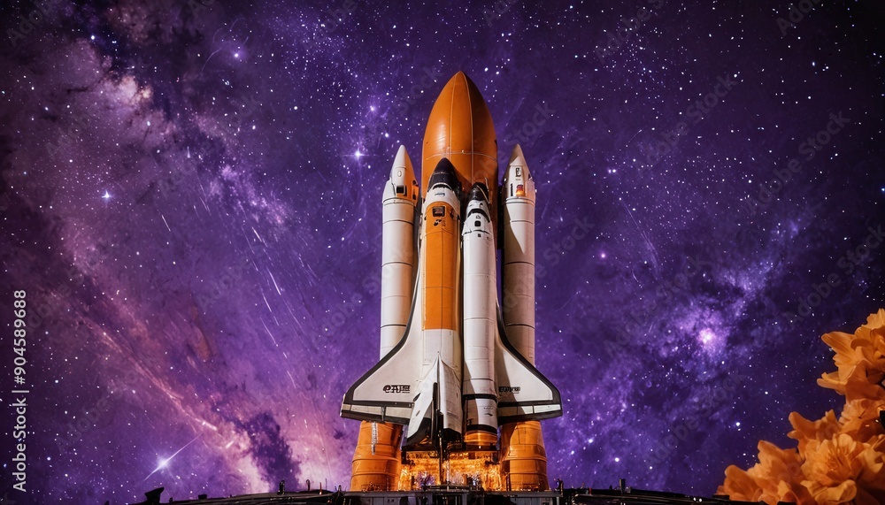 Space Shuttle Launch with Stars and Galaxy. Space Shuttle Launch with Stars and Galaxy.