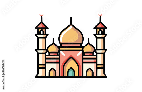 Mosque icon isolated on white background. Beautiful color mosque icon.