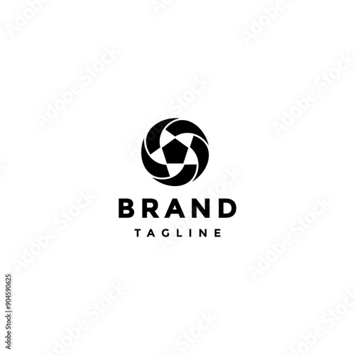 Simple Shutter Pentagon Symbol Logo Design. Simple Soccer Shutter Camera Logo Design.