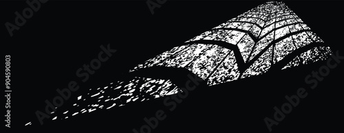 Tire tracks leading to success on a road on black background