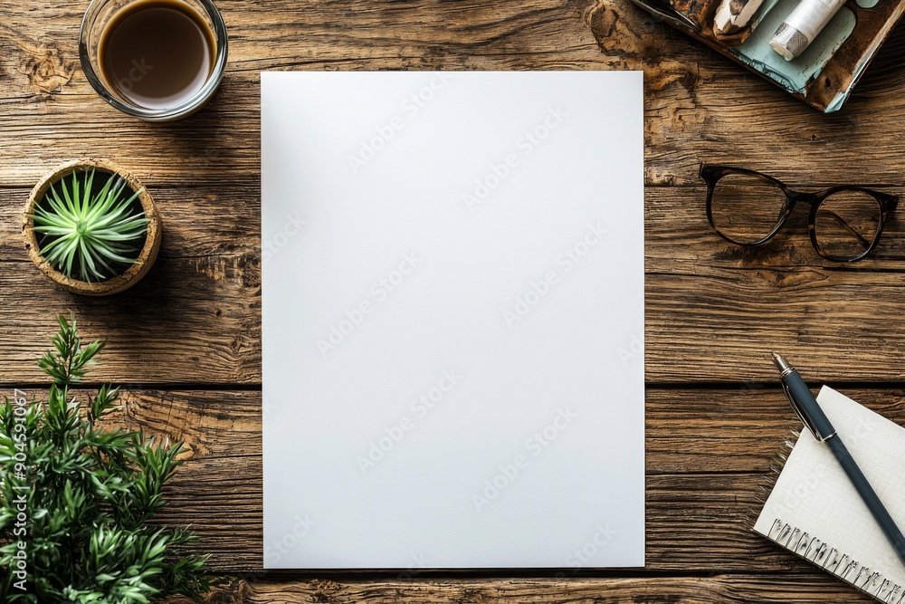 Blank paper mockup on table created with Generative AI Blank paper mockup on table created with Generative AI
