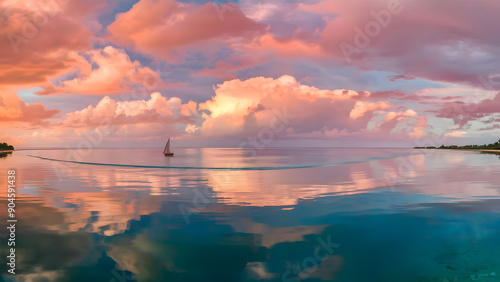 Fototapeta Naklejka Na Ścianę i Meble -  Sunny tropical Caribbean beach with palm trees and turquoise water, island vacation, hot summer day