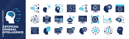 Artificial General Intelligence Icon Set For Design Elements, technology, artificial intelligence, ai, robot	