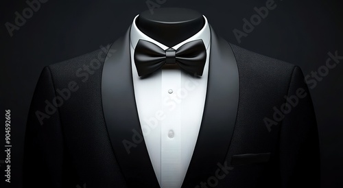 Black tuxedo with a white shirt and bow tie on a dark background vector illustration