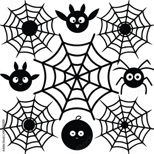 Spider Webs Halloween Vector Elements Set.