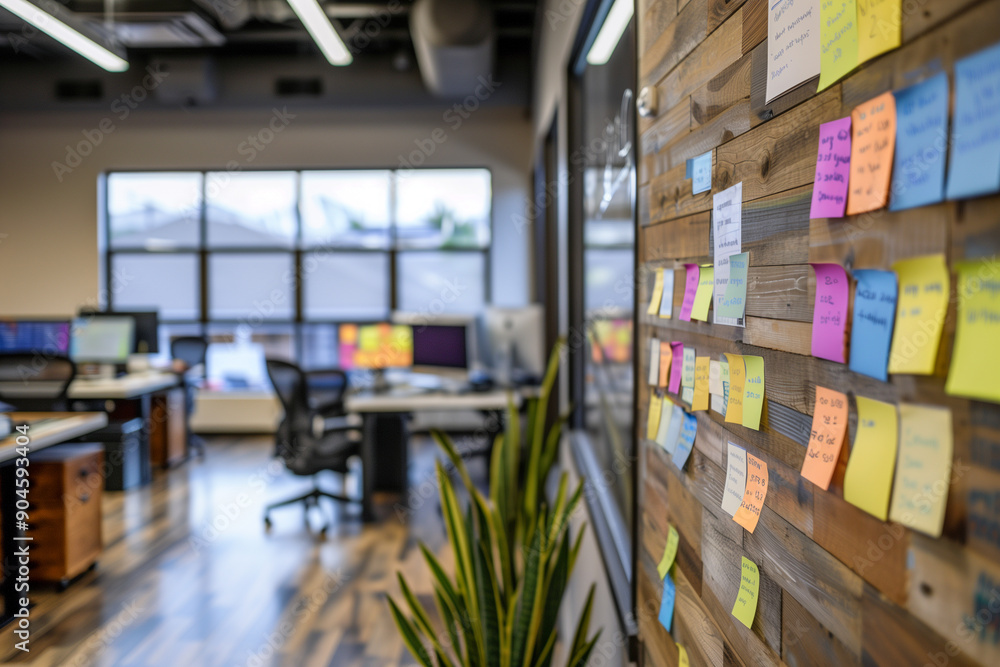 A wall covered in colorful sticky notes with various ideas written on them A wall covered in colorful sticky notes with various ideas written on them