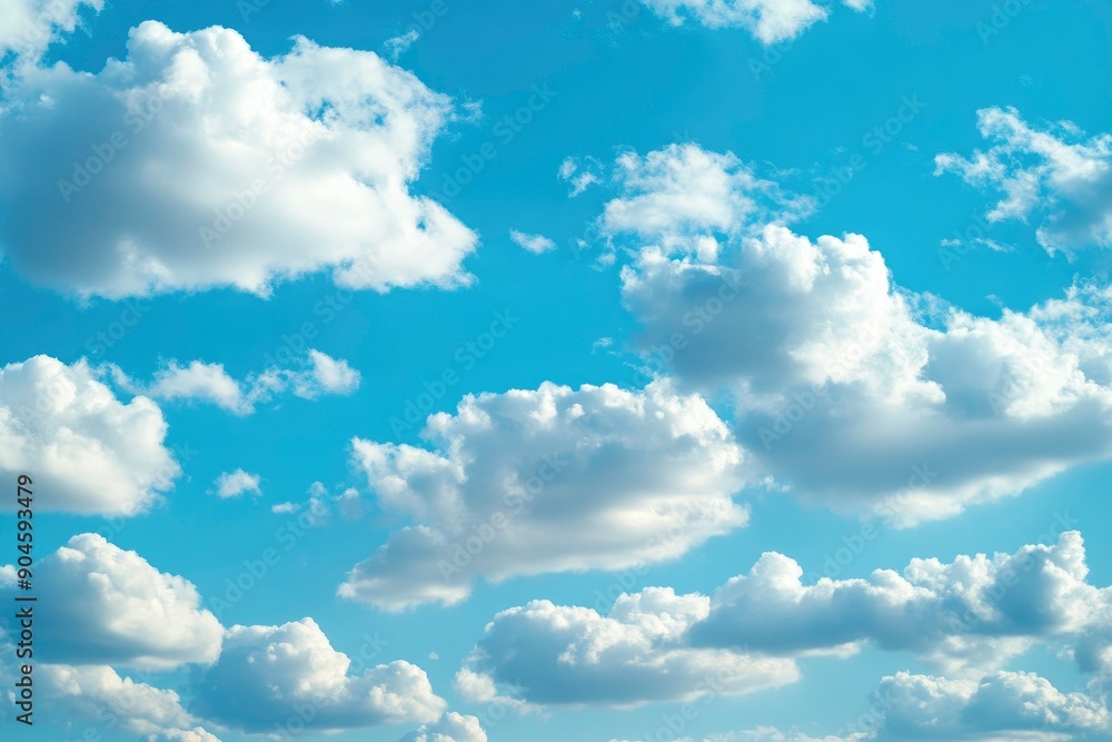 A peaceful scene of a blue sky dotted with soft, white cumulus clouds, perfect for backgrounds and design , ai A peaceful scene of a blue sky dotted with soft, white cumulus clouds, perfect for backgrounds and design , ai